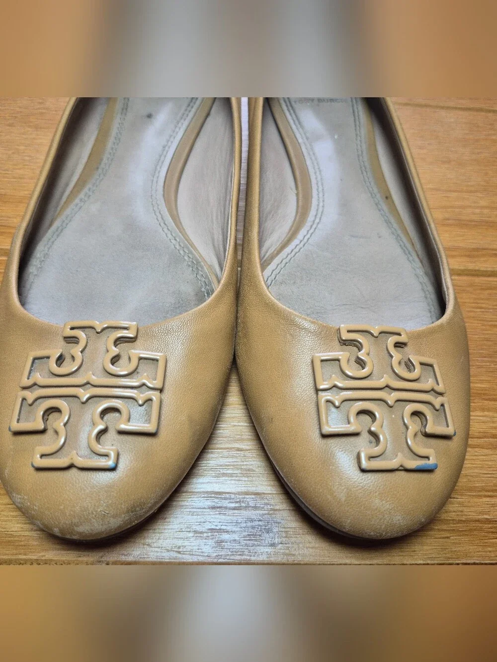 Tory Burch Leather Ballet Flats with Decorative Emblem - Size 8